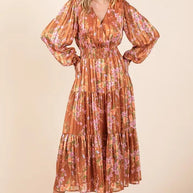 Mittoshop Flower Print Satin Lurex Stripe Smocked Midi Dress-Dresses-Trendsi-[option4]-[option5]-[option6]-[option7]-[option8]-Shop-Boutique-Clothing-for-Women-Online