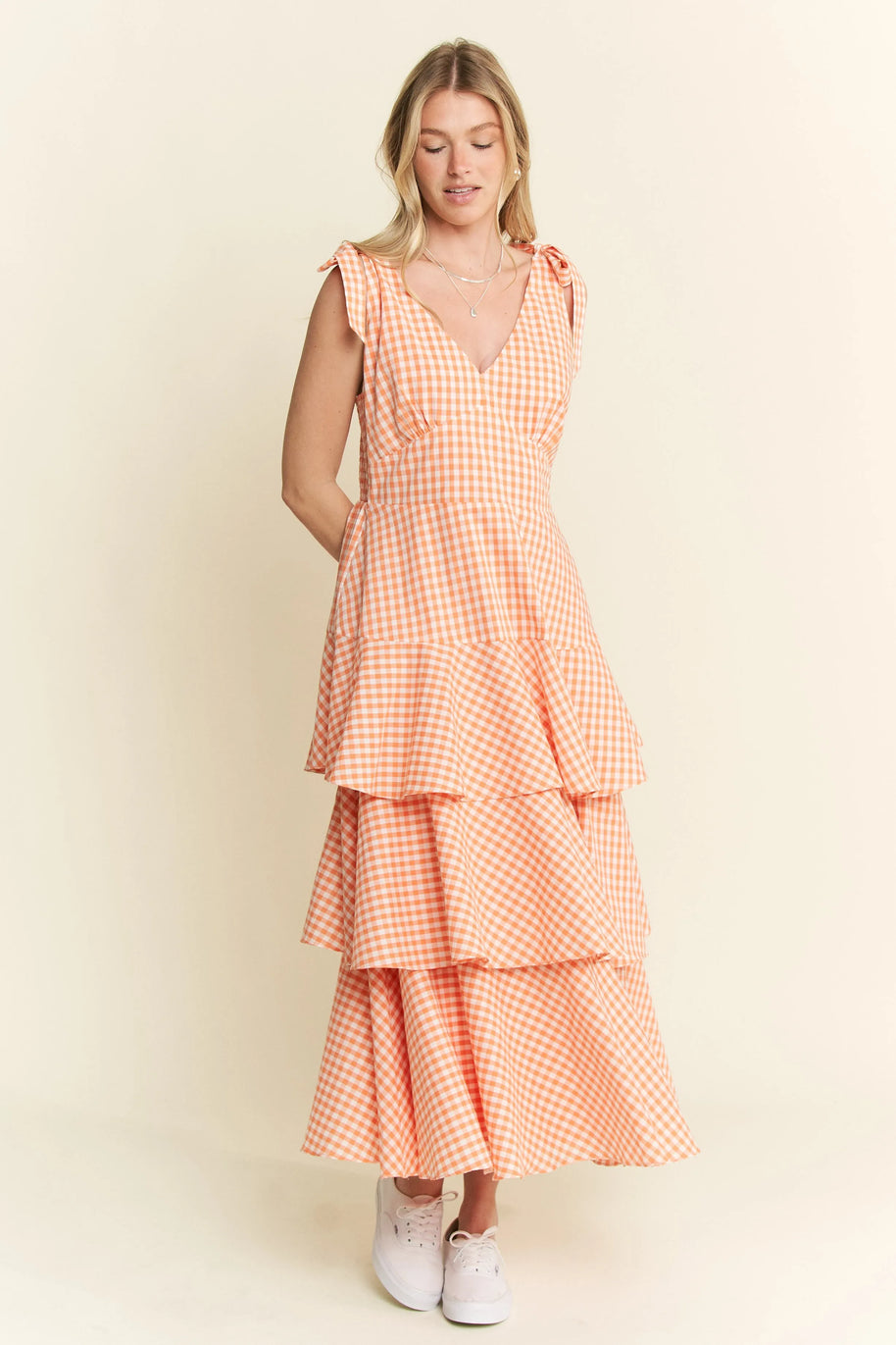 Jade By Jane Sleeveless Gingham Print Tiered Midi Dress-Dresses-Trendsi-[option4]-[option5]-[option6]-[option7]-[option8]-Shop-Boutique-Clothing-for-Women-Online