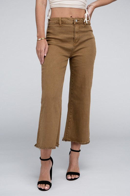 Zenana Acid Washed High Waist Frayed Hem Straight Pants-ZENANA-DEEP CAMEL-S-[option4]-[option5]-[option6]-[option7]-[option8]-Shop-Boutique-Clothing-for-Women-Online