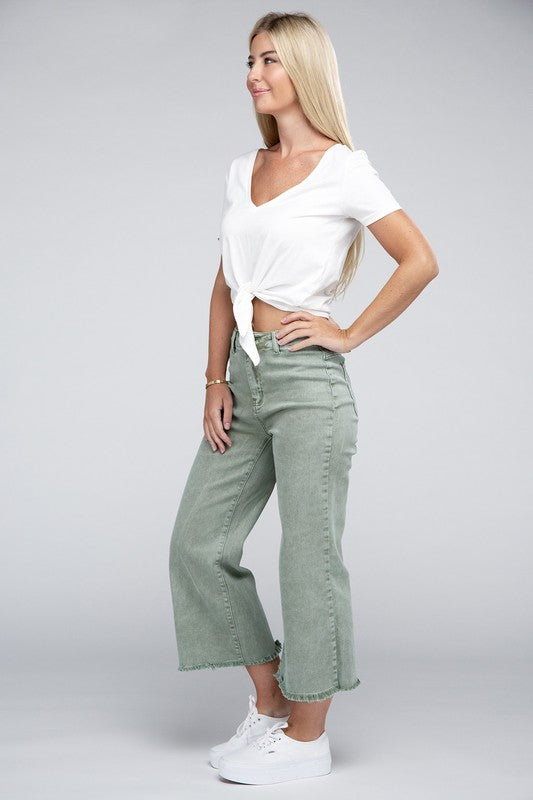 Zenana Acid Washed High Waist Frayed Hem Straight Pants-ZENANA-[option4]-[option5]-[option6]-[option7]-[option8]-Shop-Boutique-Clothing-for-Women-Online