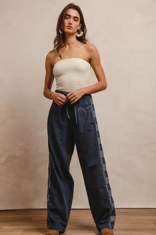 BiBi Washed Denim Mix And Match Long Pants-Jeans-Trendsi-[option4]-[option5]-[option6]-[option7]-[option8]-Shop-Boutique-Clothing-for-Women-Online