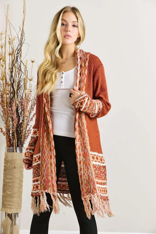 ADORA Full Size Fringe Hem Aztec Border Cardigan-Cardigan-Trendsi-[option4]-[option5]-[option6]-[option7]-[option8]-Shop-Boutique-Clothing-for-Women-Online