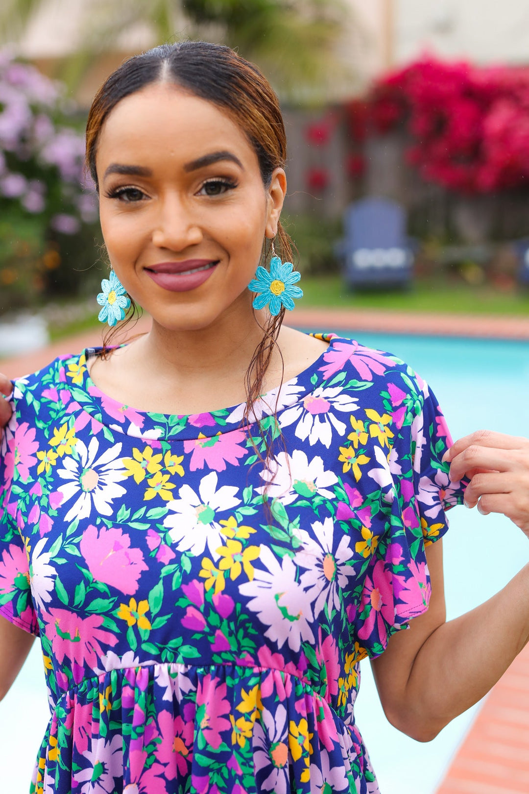 Sky Blue Daisy Flower Straw Dangle Earrings-Jane Claire-One Size Fits All-[option4]-[option5]-[option6]-[option7]-[option8]-Shop-Boutique-Clothing-for-Women-Online