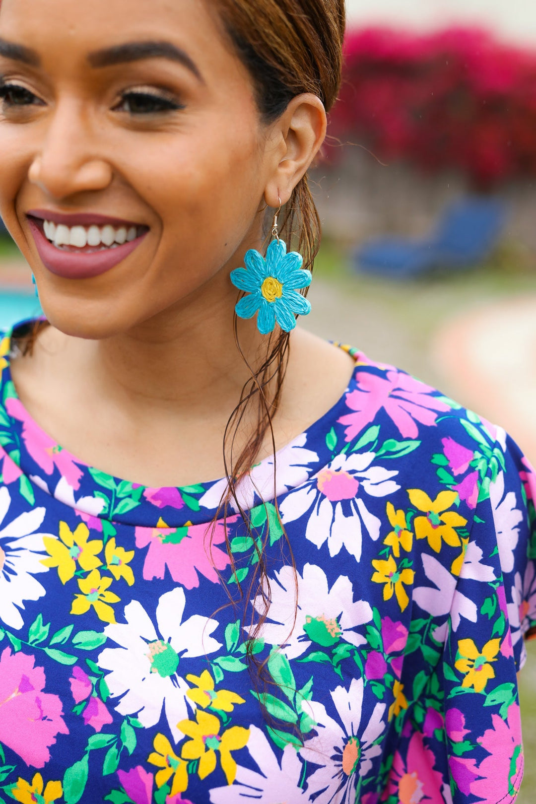 Sky Blue Daisy Flower Straw Dangle Earrings-Jane Claire-One Size Fits All-[option4]-[option5]-[option6]-[option7]-[option8]-Shop-Boutique-Clothing-for-Women-Online