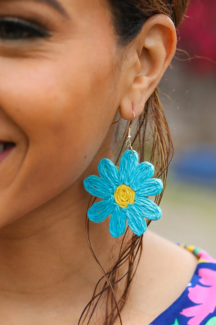 Sky Blue Daisy Flower Straw Dangle Earrings-Jane Claire-One Size Fits All-[option4]-[option5]-[option6]-[option7]-[option8]-Shop-Boutique-Clothing-for-Women-Online