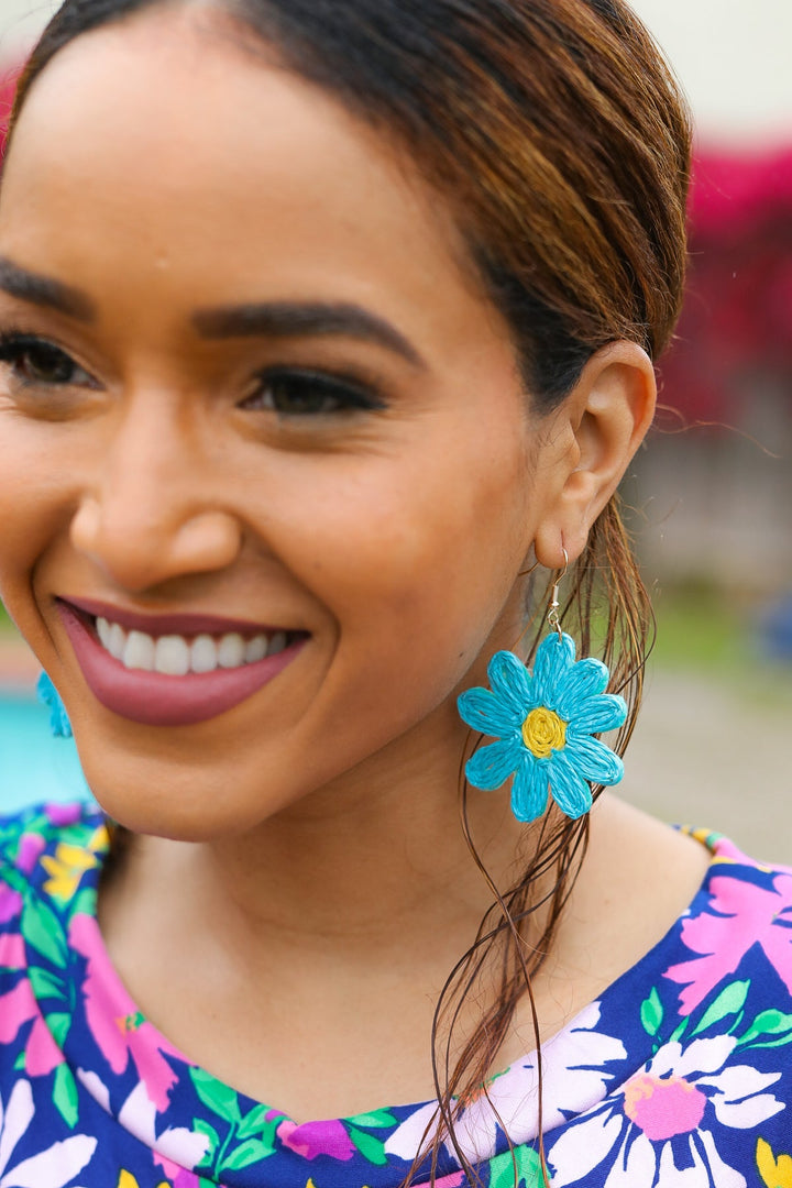 Sky Blue Daisy Flower Straw Dangle Earrings-Jane Claire-One Size Fits All-[option4]-[option5]-[option6]-[option7]-[option8]-Shop-Boutique-Clothing-for-Women-Online