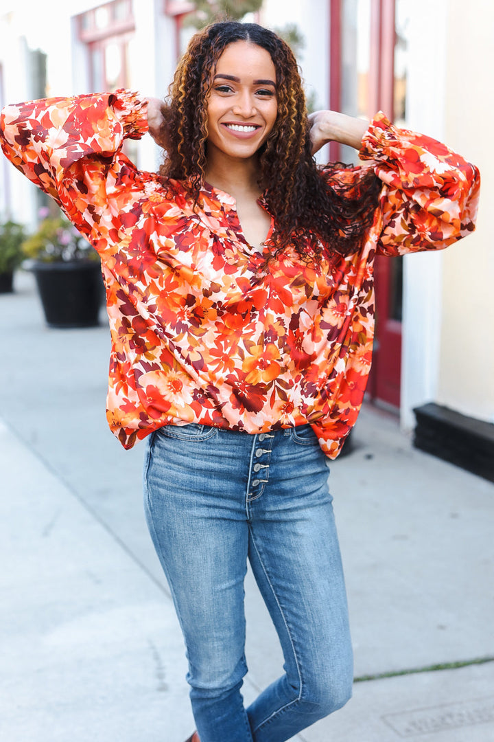 Fall Vibes Rust Floral Print Notched Neck Smocked Satin Top-Haptics-[option4]-[option5]-[option6]-[option7]-[option8]-Shop-Boutique-Clothing-for-Women-Online