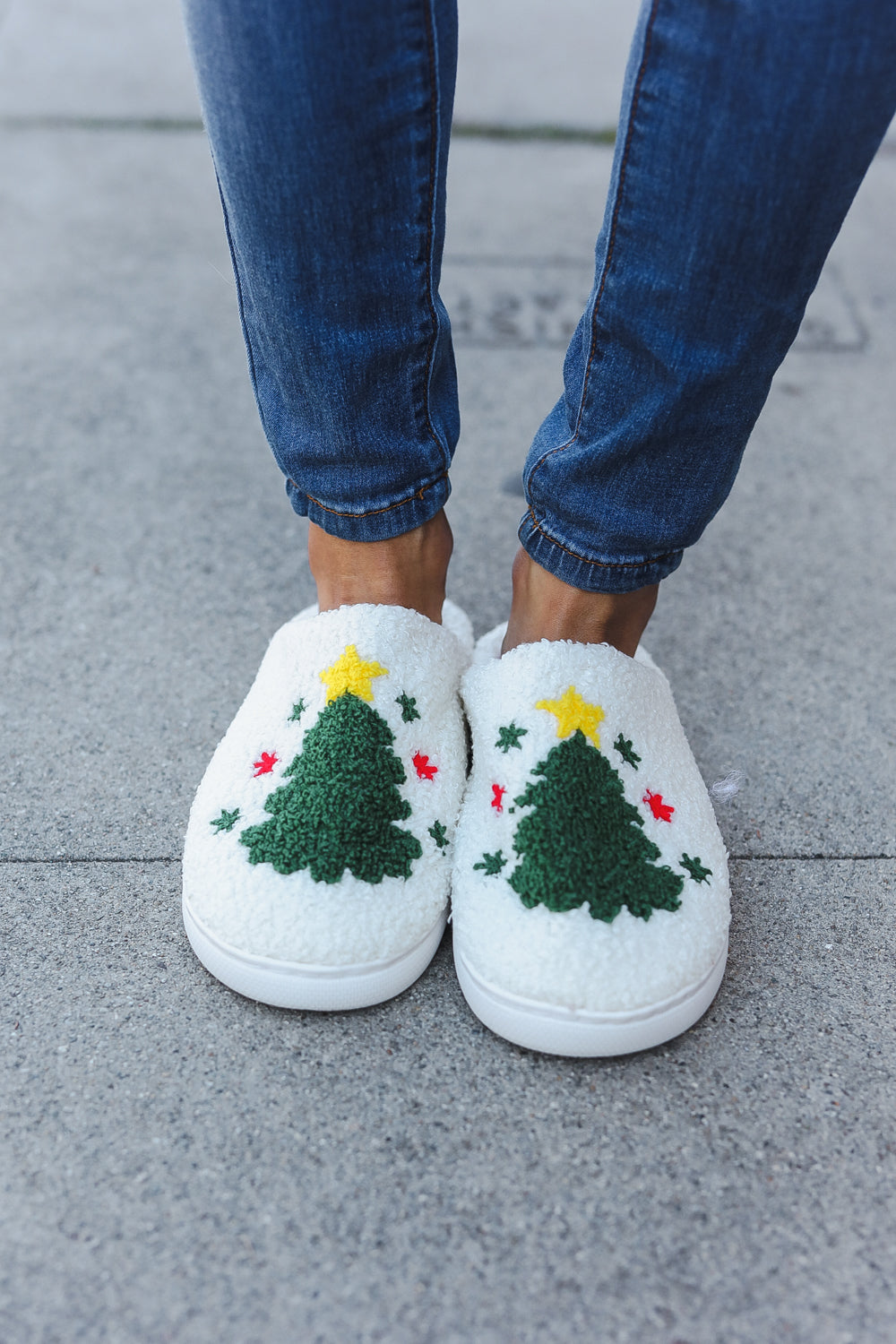 Christmas Tree Print Fleece Slippers-Cezanne-[option4]-[option5]-[option6]-[option7]-[option8]-Shop-Boutique-Clothing-for-Women-Online