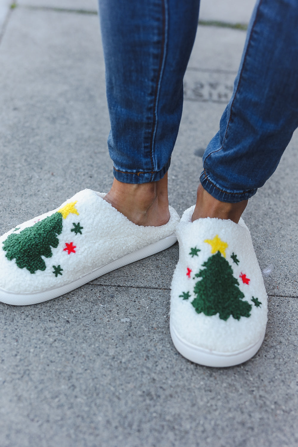 Christmas Tree Print Fleece Slippers-Cezanne-[option4]-[option5]-[option6]-[option7]-[option8]-Shop-Boutique-Clothing-for-Women-Online