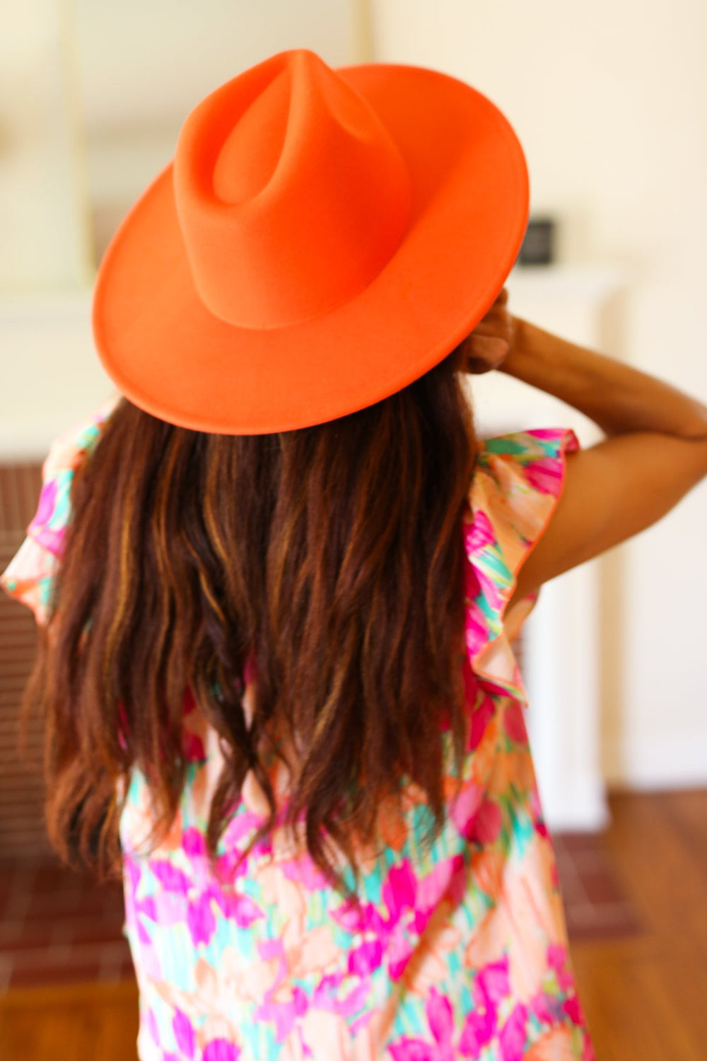 Orange Felt Hard Rim Fedora Hat-ICON-One Size Fits All-[option4]-[option5]-[option6]-[option7]-[option8]-Shop-Boutique-Clothing-for-Women-Online