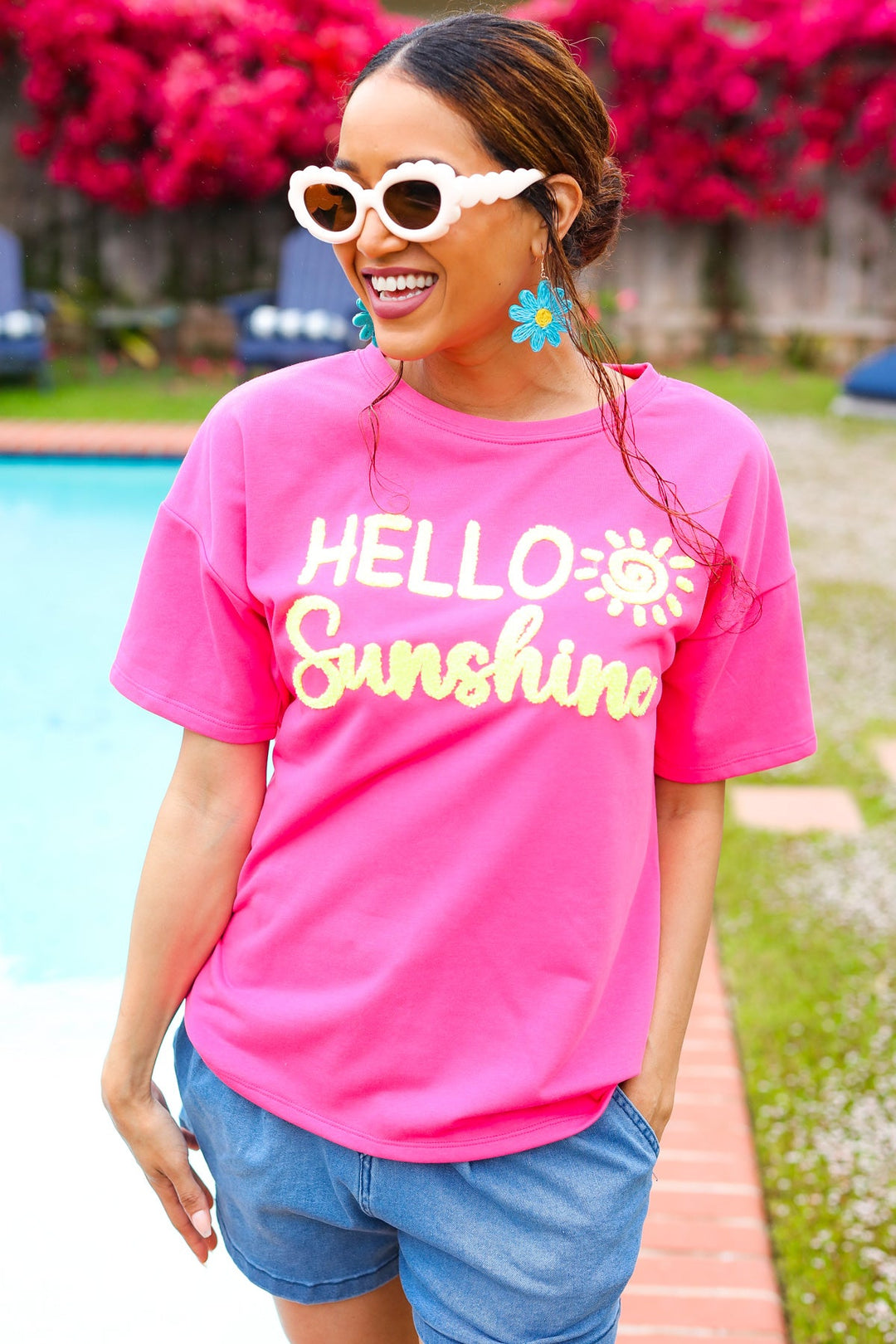 Feeling Joyful "Hello Sunshine" Embroidered French Terry Top-Haptics-[option4]-[option5]-[option6]-[option7]-[option8]-Shop-Boutique-Clothing-for-Women-Online