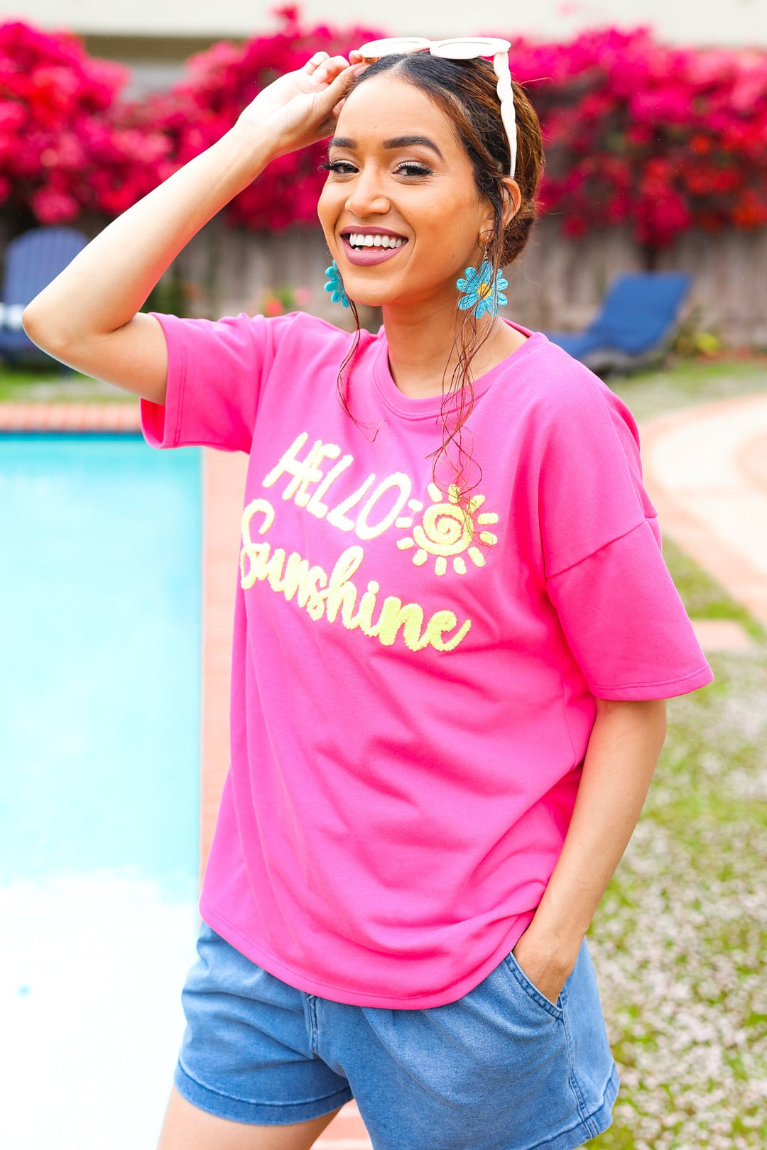 Feeling Joyful "Hello Sunshine" Embroidered French Terry Top-Haptics-[option4]-[option5]-[option6]-[option7]-[option8]-Shop-Boutique-Clothing-for-Women-Online