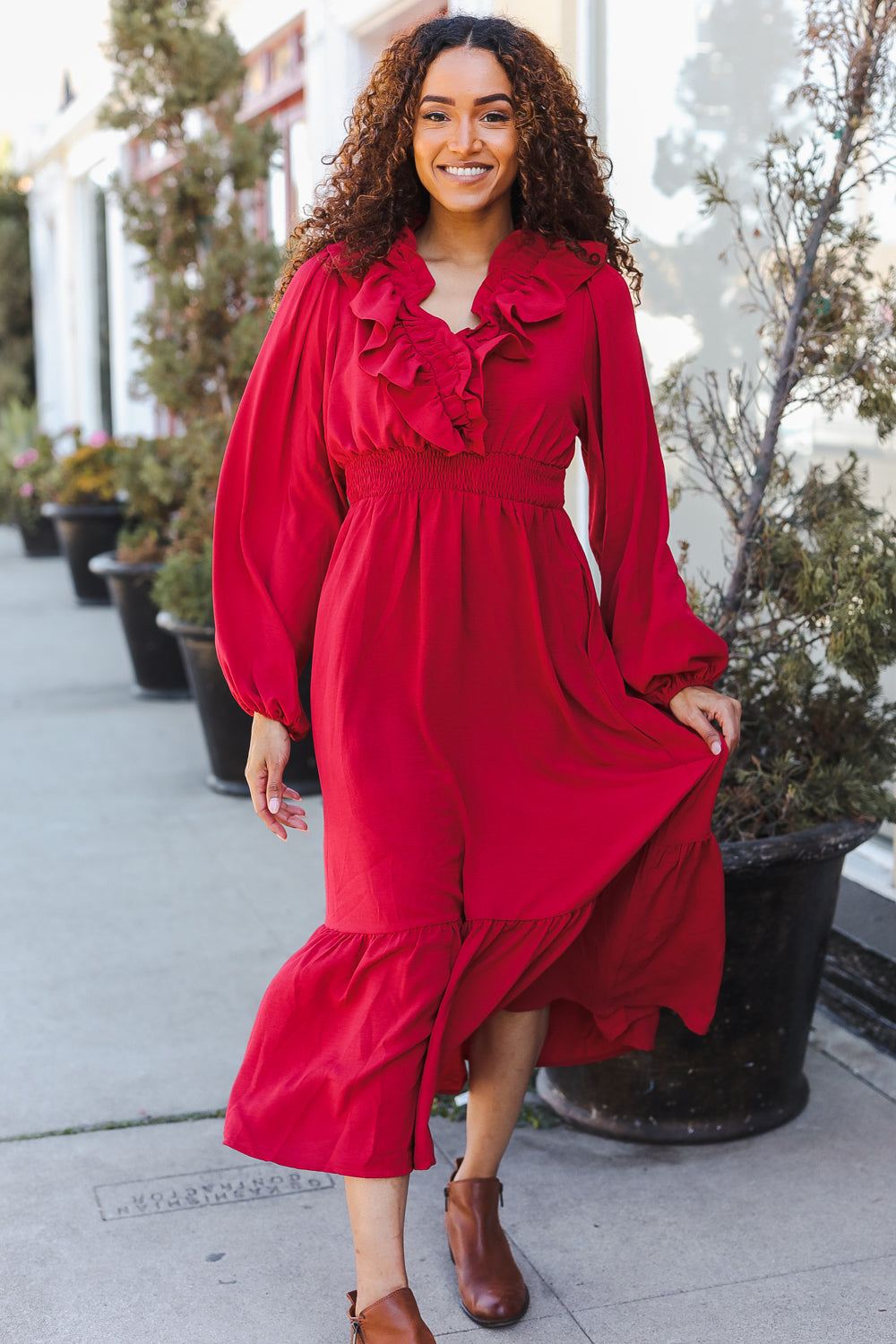 Beautiful You Holiday Red Overlap Ruffle V Neck Midi Dress-Haptics-[option4]-[option5]-[option6]-[option7]-[option8]-Shop-Boutique-Clothing-for-Women-Online