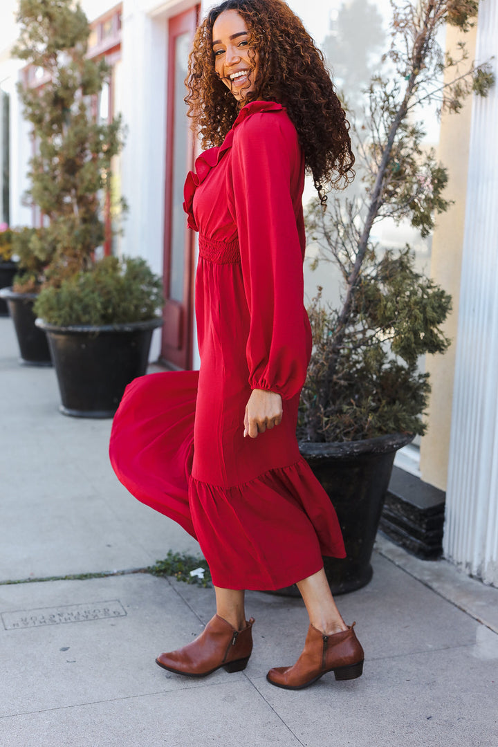 Beautiful You Holiday Red Overlap Ruffle V Neck Midi Dress-Haptics-[option4]-[option5]-[option6]-[option7]-[option8]-Shop-Boutique-Clothing-for-Women-Online