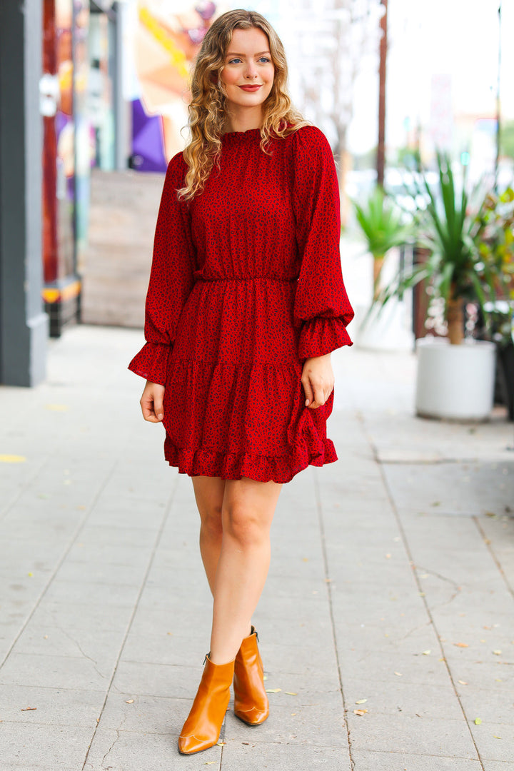 Simply Merry Burnt Red Animal Print Mock Neck Tiered Dress-Haptics-[option4]-[option5]-[option6]-[option7]-[option8]-Shop-Boutique-Clothing-for-Women-Online