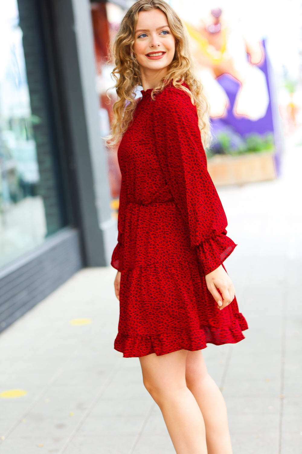 Simply Merry Burnt Red Animal Print Mock Neck Tiered Dress-Haptics-[option4]-[option5]-[option6]-[option7]-[option8]-Shop-Boutique-Clothing-for-Women-Online