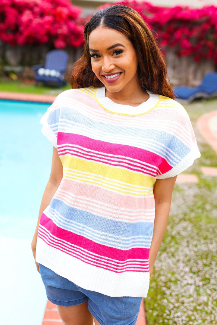 Feeling Playful Blue & Fuchsia Striped Short Dolman Sleeve Knit Top-Haptics-[option4]-[option5]-[option6]-[option7]-[option8]-Shop-Boutique-Clothing-for-Women-Online