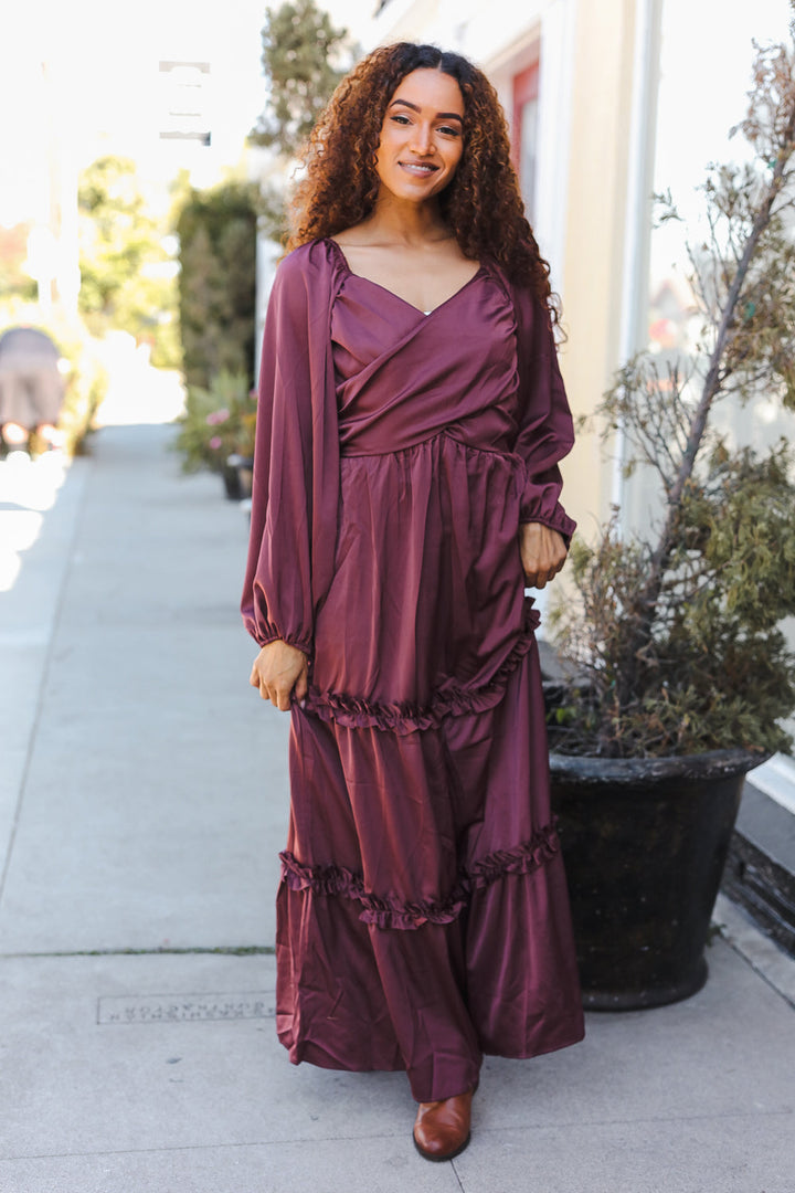 Holiday Vibes Wine Satin Front Overlap Smocked Back Maxi Dress-Haptics-[option4]-[option5]-[option6]-[option7]-[option8]-Shop-Boutique-Clothing-for-Women-Online