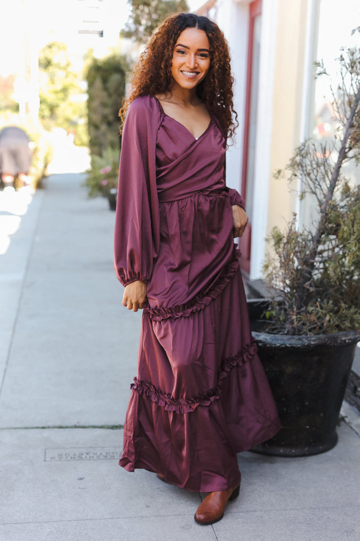 Holiday Vibes Wine Satin Front Overlap Smocked Back Maxi Dress-Haptics-[option4]-[option5]-[option6]-[option7]-[option8]-Shop-Boutique-Clothing-for-Women-Online