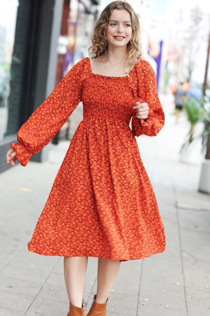 Haptics Keep You Close Rust Smocking Ditsy Floral Woven Dress-Haptics-[option4]-[option5]-[option6]-[option7]-[option8]-Shop-Boutique-Clothing-for-Women-Online