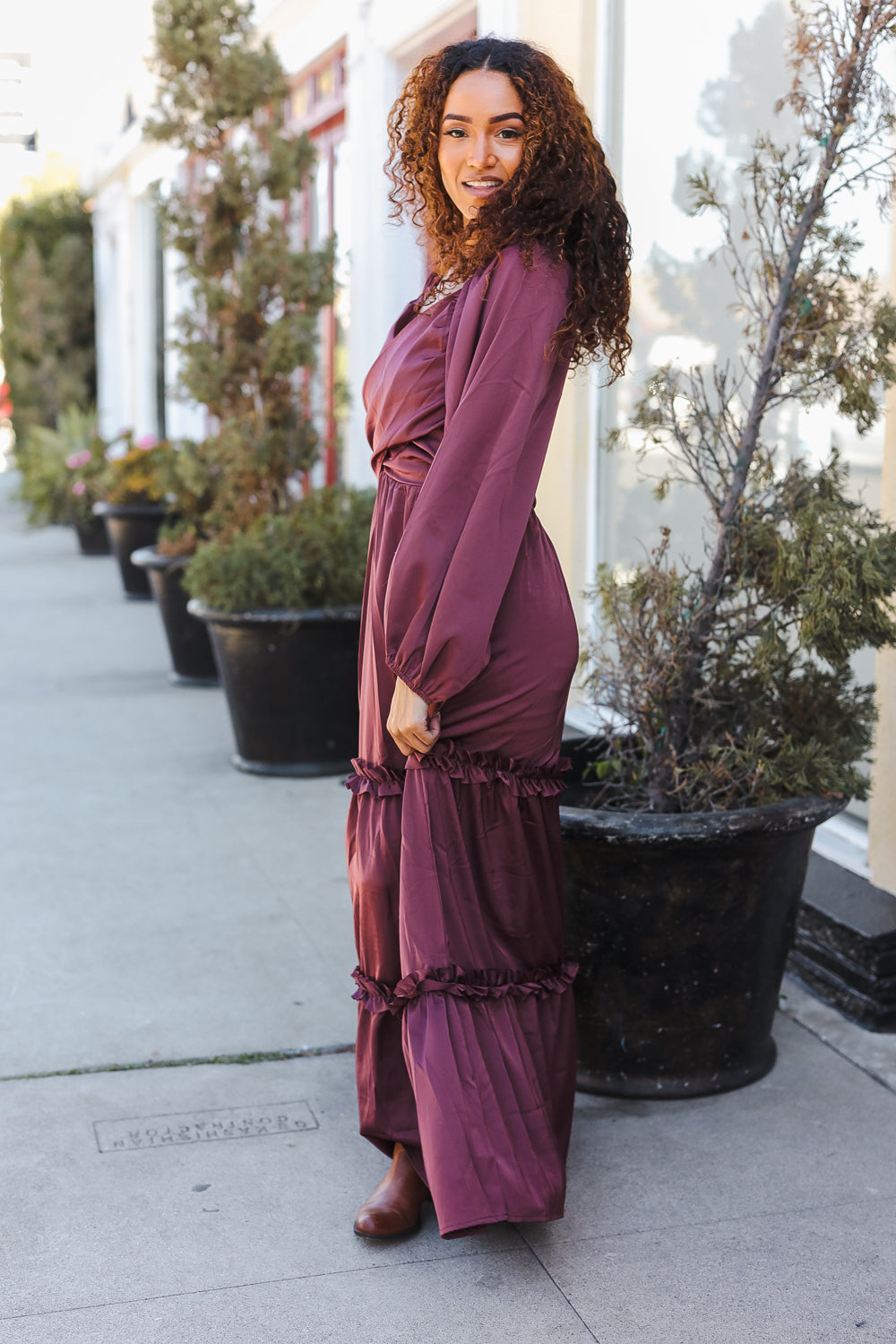 Holiday Vibes Wine Satin Front Overlap Smocked Back Maxi Dress-Haptics-[option4]-[option5]-[option6]-[option7]-[option8]-Shop-Boutique-Clothing-for-Women-Online