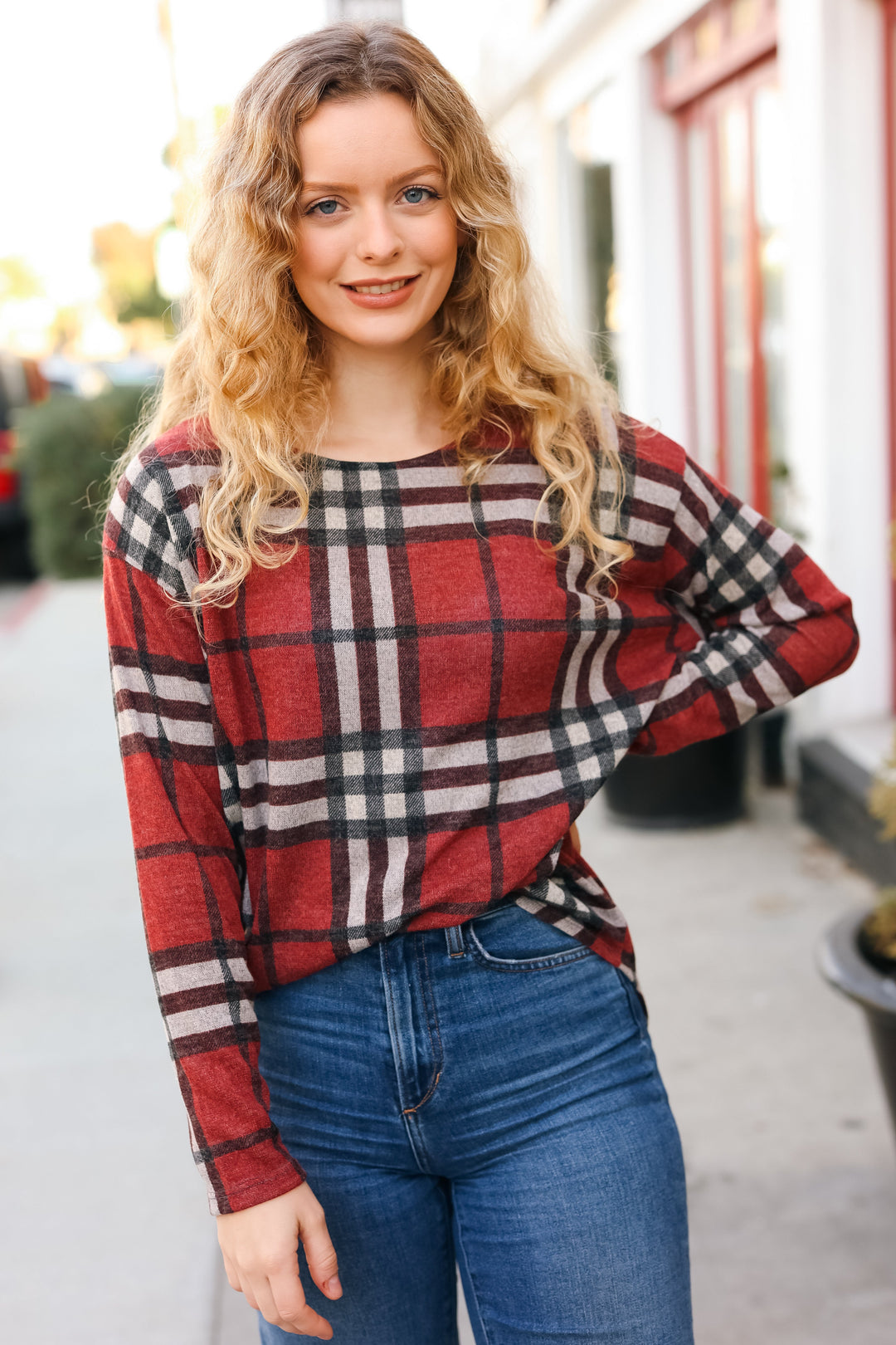 Perfectly You Red Plaid Boat Neck Long Sleeve Top-Bloom 2023 Winter Sale-[option4]-[option5]-[option6]-[option7]-[option8]-Shop-Boutique-Clothing-for-Women-Online
