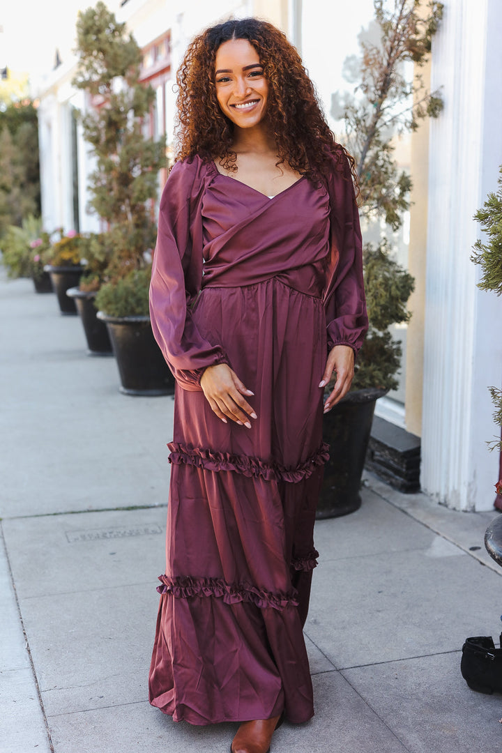 Holiday Vibes Wine Satin Front Overlap Smocked Back Maxi Dress-Haptics-[option4]-[option5]-[option6]-[option7]-[option8]-Shop-Boutique-Clothing-for-Women-Online