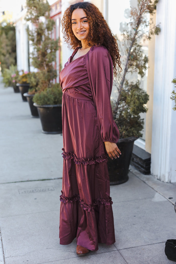 Holiday Vibes Wine Satin Front Overlap Smocked Back Maxi Dress-Haptics-[option4]-[option5]-[option6]-[option7]-[option8]-Shop-Boutique-Clothing-for-Women-Online