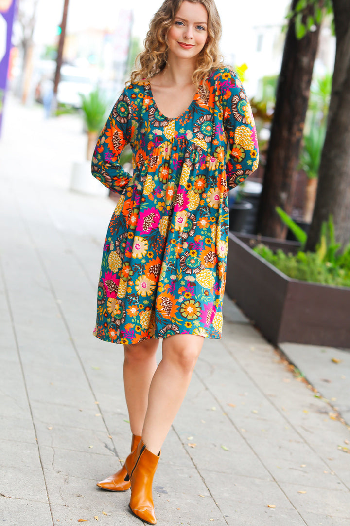 Haptics All About It Teal Vibrant Floral Pocketed Dress-Haptics-[option4]-[option5]-[option6]-[option7]-[option8]-Shop-Boutique-Clothing-for-Women-Online