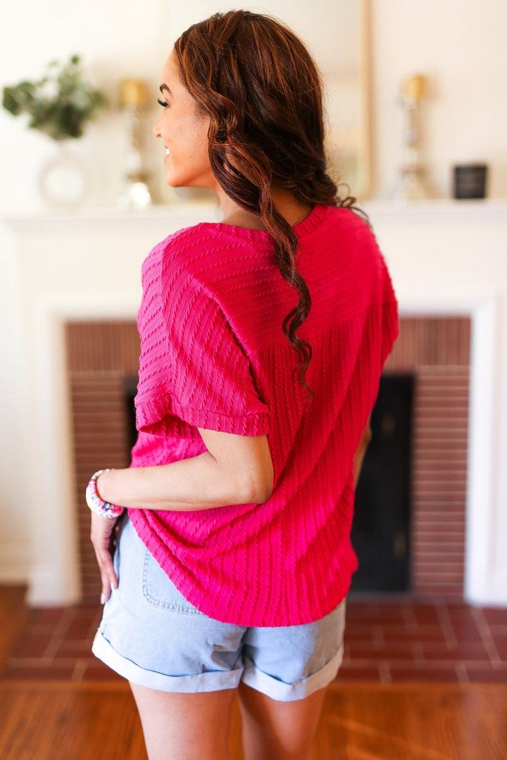 Be Your Best Fuchsia Cable Knit Dolman Short Sleeve Sweater Top-Haptics-[option4]-[option5]-[option6]-[option7]-[option8]-Shop-Boutique-Clothing-for-Women-Online