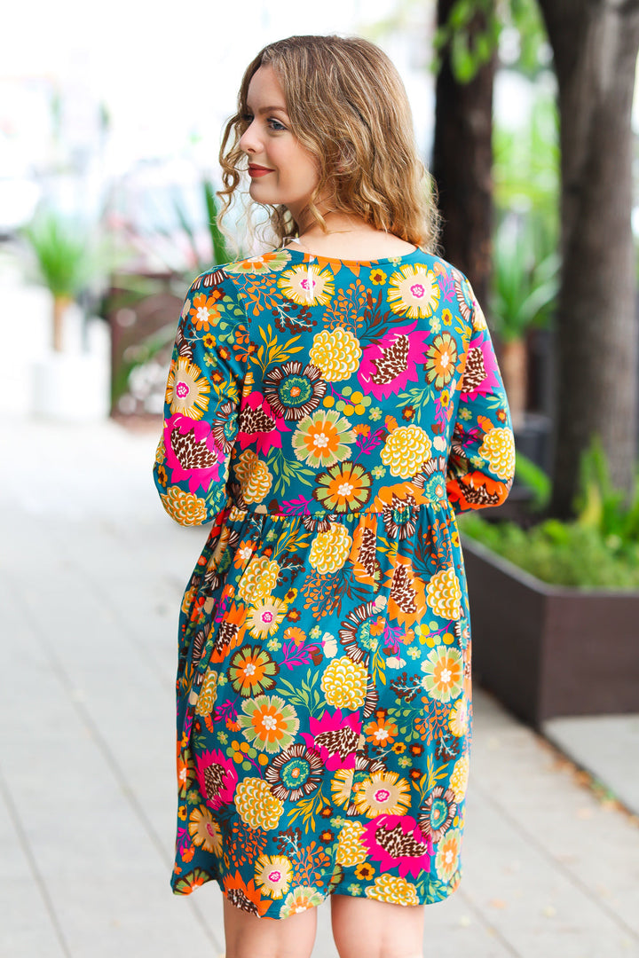 Haptics All About It Teal Vibrant Floral Pocketed Dress-Haptics-[option4]-[option5]-[option6]-[option7]-[option8]-Shop-Boutique-Clothing-for-Women-Online