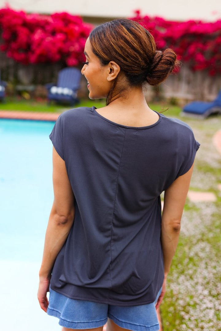 Charming In Charcoal Asymmetrical Shirred Drop Shoulder Modal Top-Haptics-[option4]-[option5]-[option6]-[option7]-[option8]-Shop-Boutique-Clothing-for-Women-Online