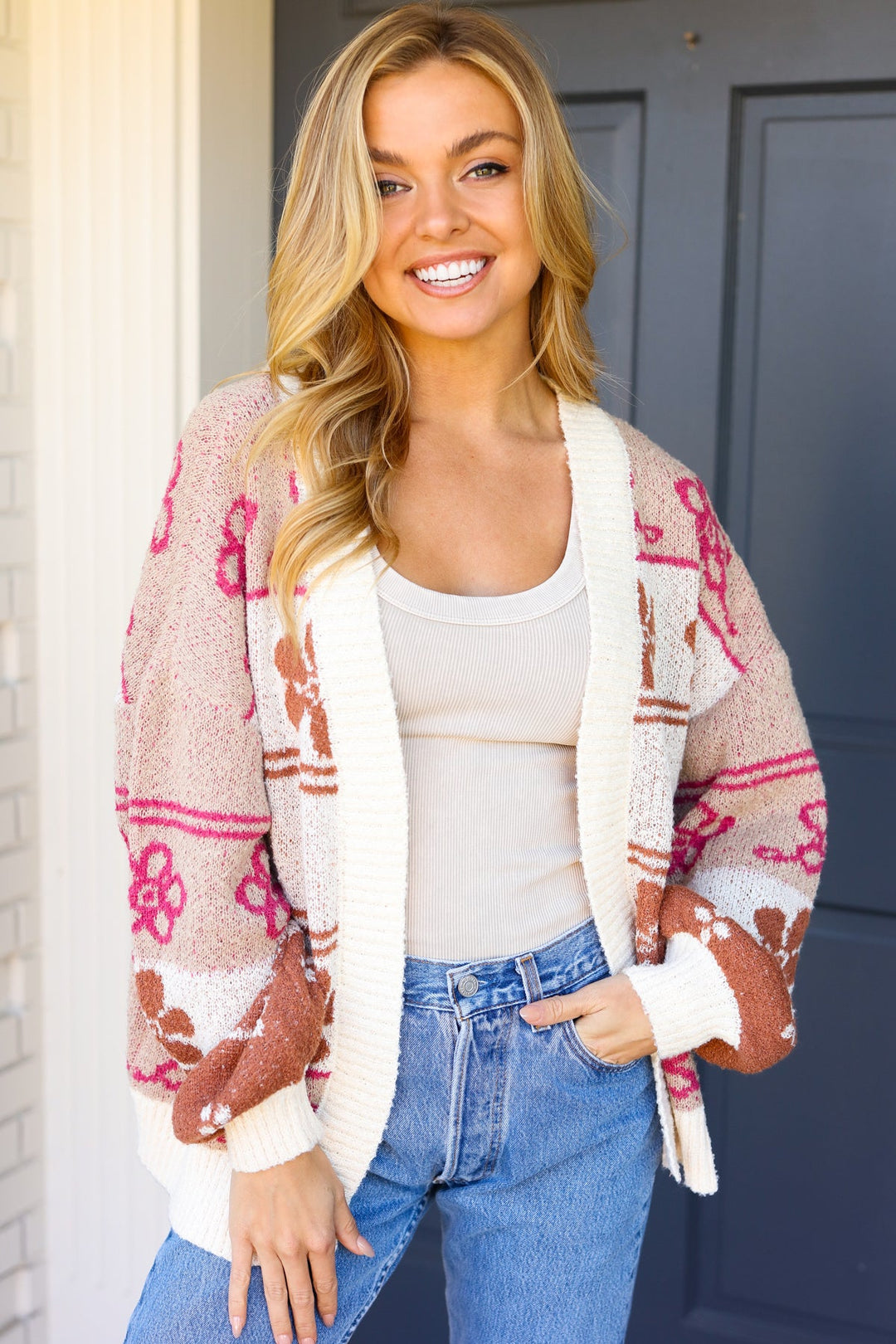 Take on The Day Ivory Floral Stripe Open Cardigan-Very J-[option4]-[option5]-[option6]-[option7]-[option8]-Shop-Boutique-Clothing-for-Women-Online