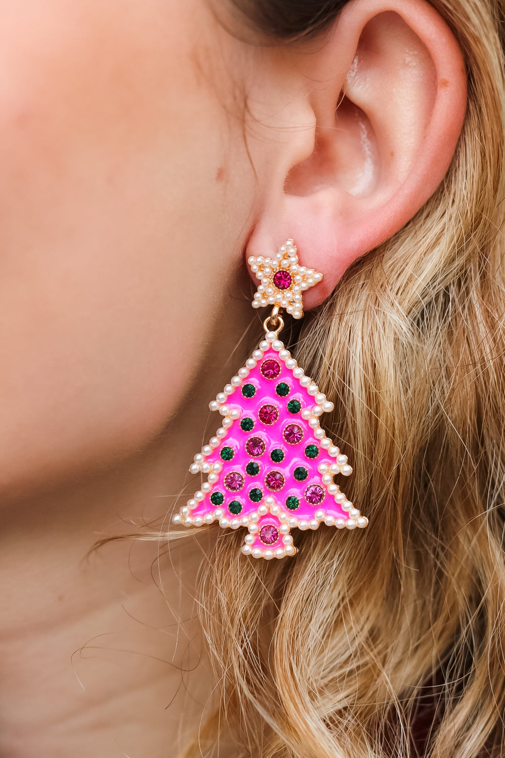 Hot Pink Christmas Tree Rhinestone Metal Dangle Earring-ICON-One Size Fits All-[option4]-[option5]-[option6]-[option7]-[option8]-Shop-Boutique-Clothing-for-Women-Online