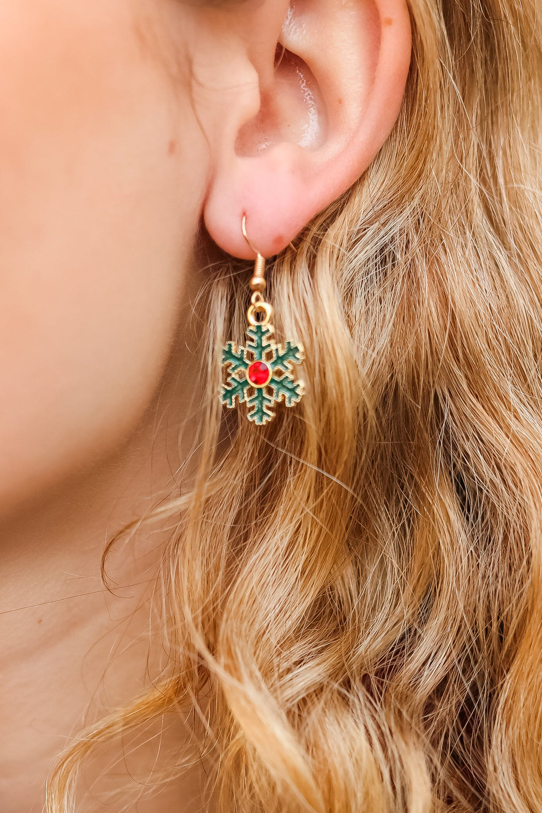 Green Snowflake Metal Dangle Earrings-ICON-One Size Fits All-[option4]-[option5]-[option6]-[option7]-[option8]-Shop-Boutique-Clothing-for-Women-Online