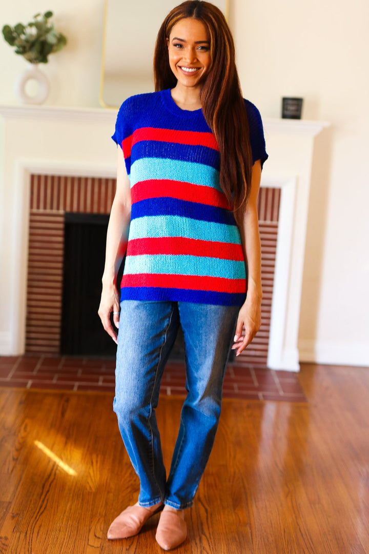 Forget Me Not Royal Blue Stripe Short Sleeve Dolman Sweater-Haptics-[option4]-[option5]-[option6]-[option7]-[option8]-Shop-Boutique-Clothing-for-Women-Online