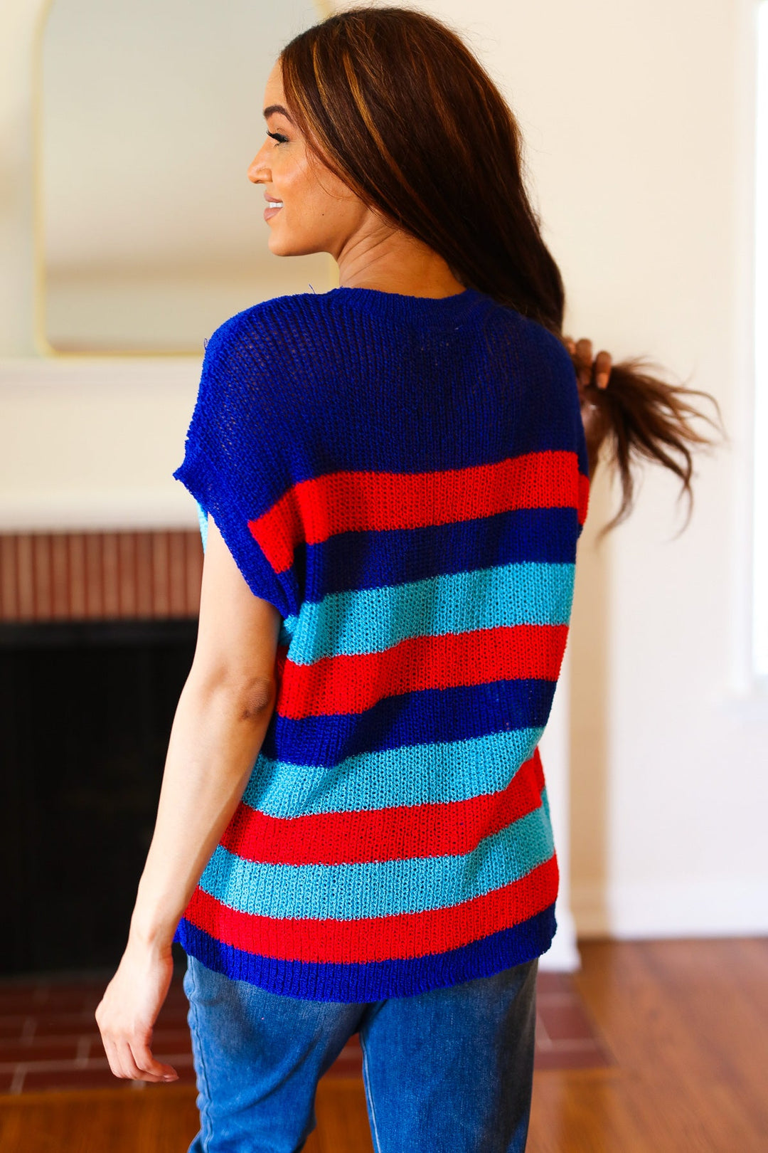 Forget Me Not Royal Blue Stripe Short Sleeve Dolman Sweater-Haptics-[option4]-[option5]-[option6]-[option7]-[option8]-Shop-Boutique-Clothing-for-Women-Online