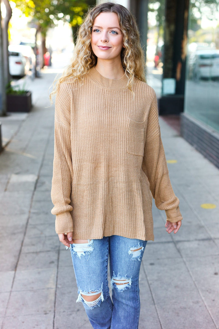 Classy Chic Taupe Mock Neck Chest Pocket Knit Sweater-Haptics-[option4]-[option5]-[option6]-[option7]-[option8]-Shop-Boutique-Clothing-for-Women-Online