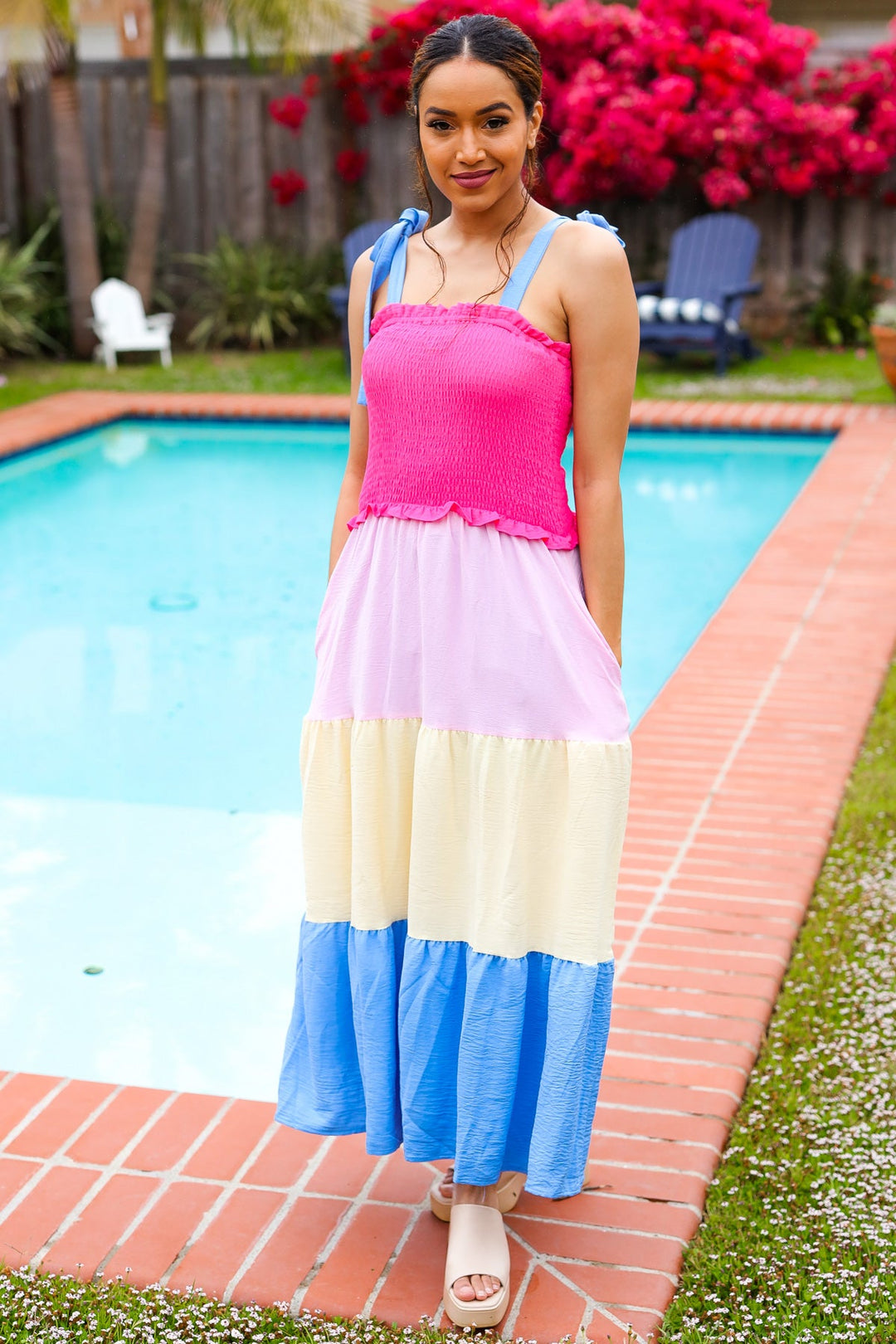 Vacay Vibes Hot Pink & Blue Smocked Color Block Maxi Dress-Haptics-[option4]-[option5]-[option6]-[option7]-[option8]-Shop-Boutique-Clothing-for-Women-Online