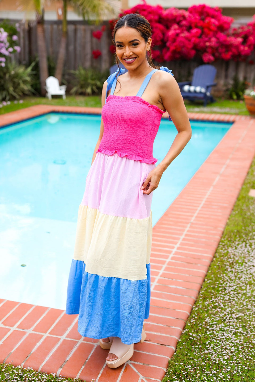 Vacay Vibes Hot Pink & Blue Smocked Color Block Maxi Dress-Haptics-[option4]-[option5]-[option6]-[option7]-[option8]-Shop-Boutique-Clothing-for-Women-Online