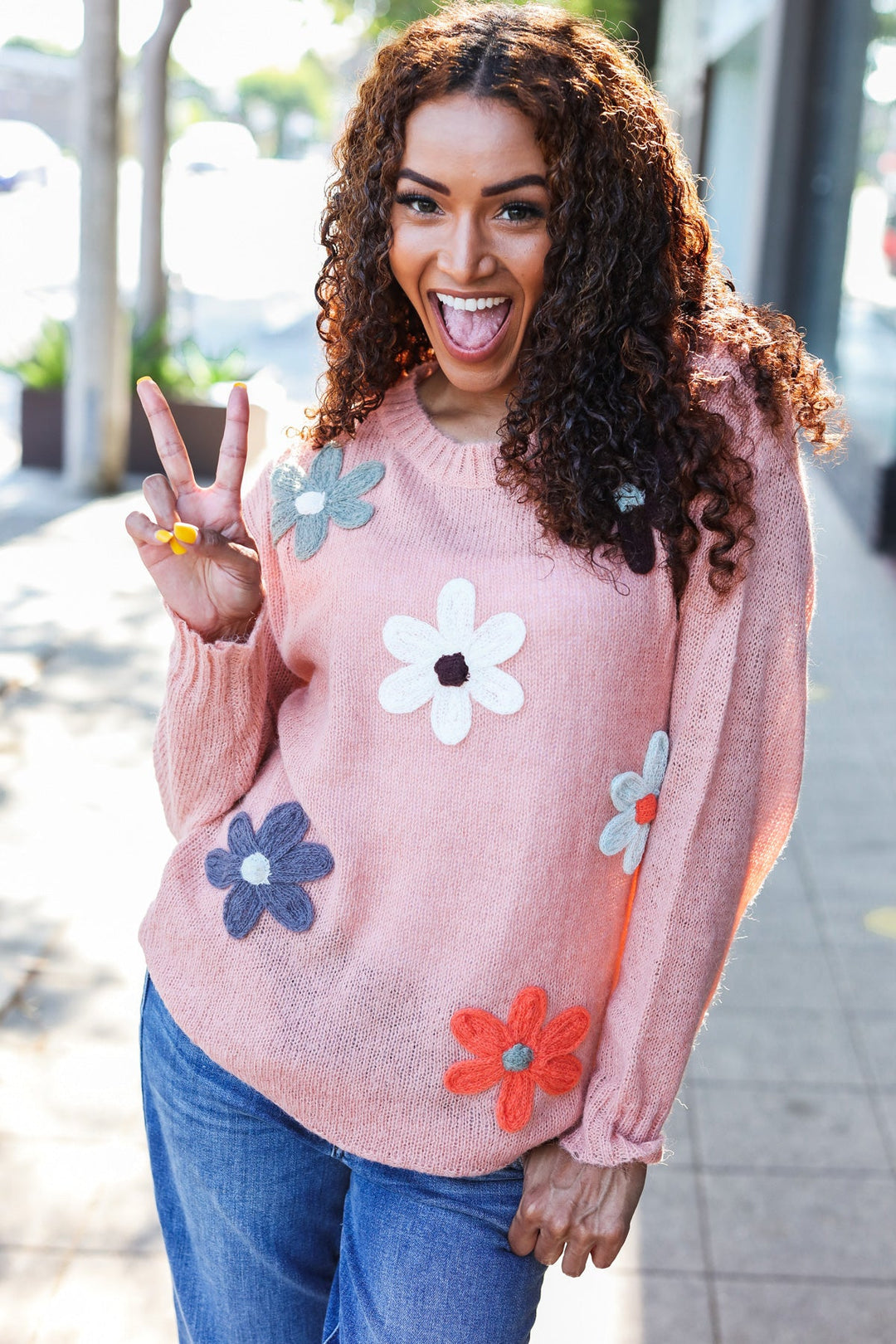 Eyes On You Terracotta Flower Patch Oversized Knit Sweater-Haptics-[option4]-[option5]-[option6]-[option7]-[option8]-Shop-Boutique-Clothing-for-Women-Online