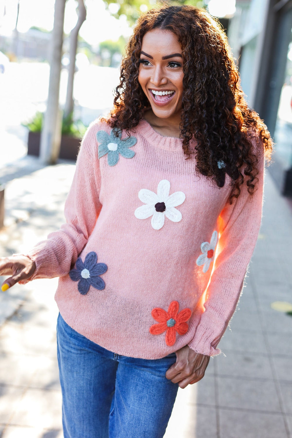 Eyes On You Terracotta Flower Patch Oversized Knit Sweater-Haptics-[option4]-[option5]-[option6]-[option7]-[option8]-Shop-Boutique-Clothing-for-Women-Online