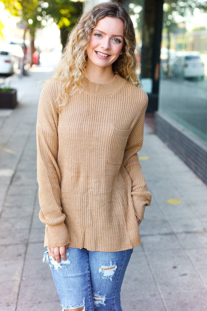 Classy Chic Taupe Mock Neck Chest Pocket Knit Sweater-Haptics-[option4]-[option5]-[option6]-[option7]-[option8]-Shop-Boutique-Clothing-for-Women-Online