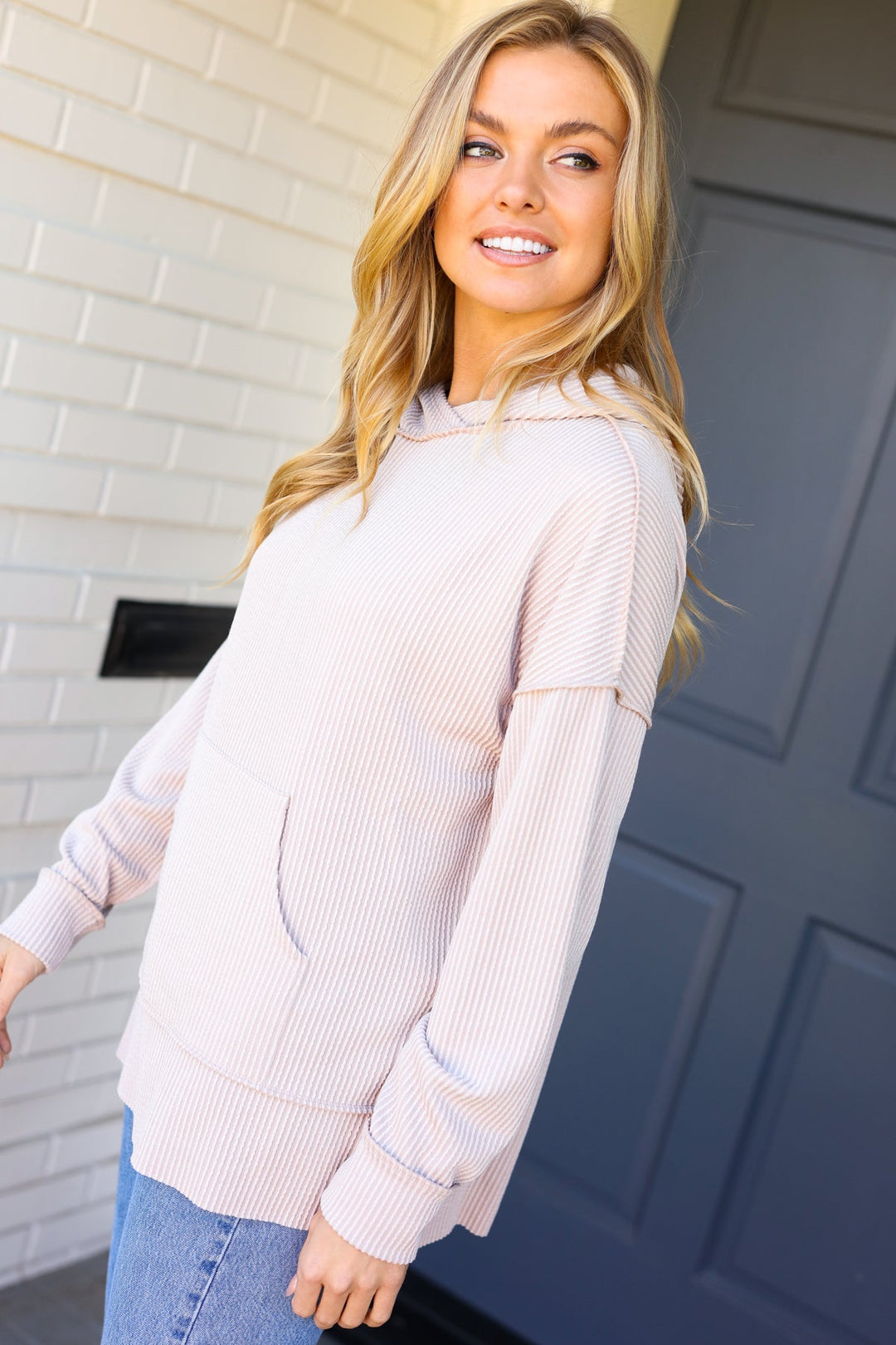 Weekend Ready Oatmeal Mineral Wash Rib Knit Hoodie-Haptics-[option4]-[option5]-[option6]-[option7]-[option8]-Shop-Boutique-Clothing-for-Women-Online
