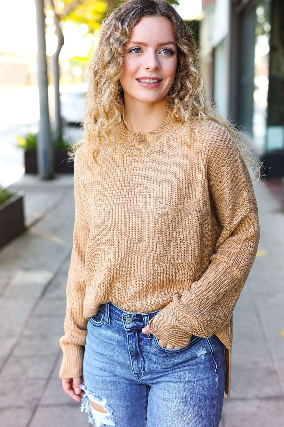 Classy Chic Taupe Mock Neck Chest Pocket Knit Sweater-Haptics-[option4]-[option5]-[option6]-[option7]-[option8]-Shop-Boutique-Clothing-for-Women-Online