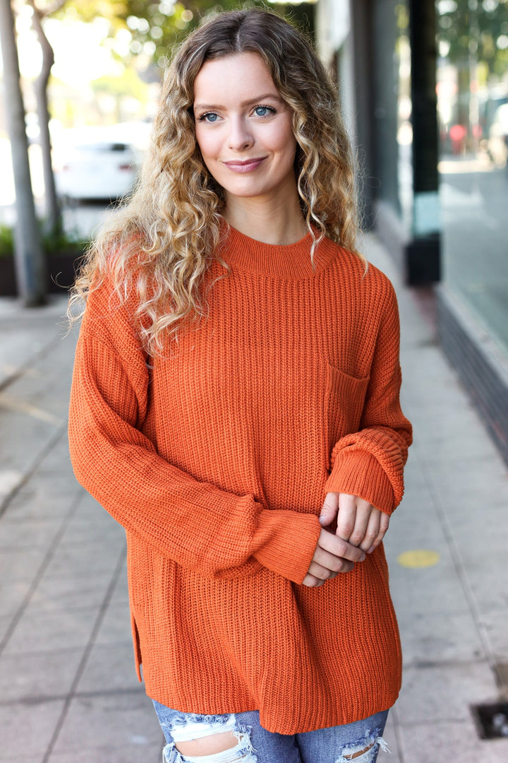 Pumpkin Spice Mock Neck Chest Pocket Knit Sweater-Haptics-[option4]-[option5]-[option6]-[option7]-[option8]-Shop-Boutique-Clothing-for-Women-Online