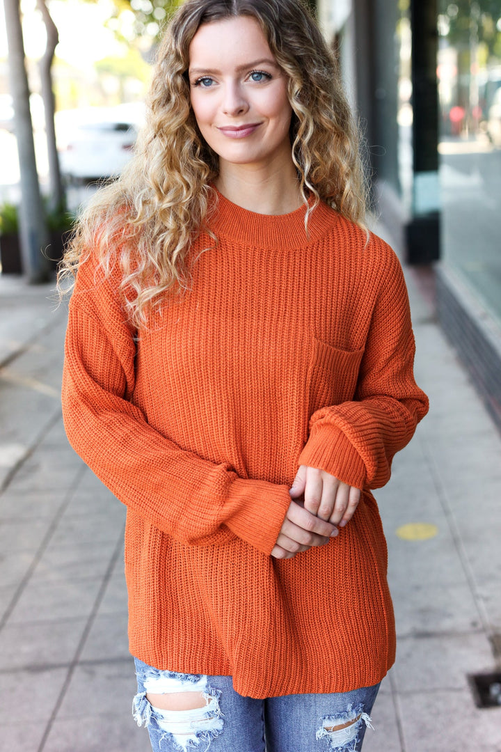 Pumpkin Spice Mock Neck Chest Pocket Knit Sweater-Haptics-[option4]-[option5]-[option6]-[option7]-[option8]-Shop-Boutique-Clothing-for-Women-Online