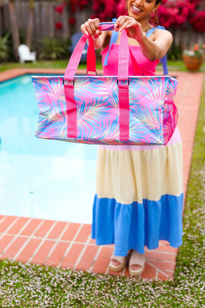 Pink & Blue Tropical Print Collapsible Canvas Strap Tote-Jane Claire-One Size Fits All-[option4]-[option5]-[option6]-[option7]-[option8]-Shop-Boutique-Clothing-for-Women-Online