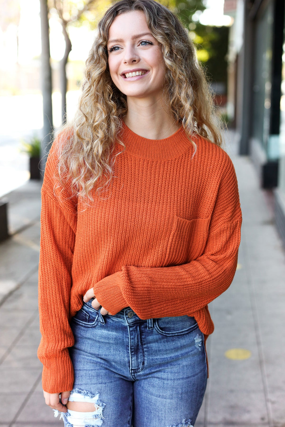 Pumpkin Spice Mock Neck Chest Pocket Knit Sweater-Haptics-[option4]-[option5]-[option6]-[option7]-[option8]-Shop-Boutique-Clothing-for-Women-Online