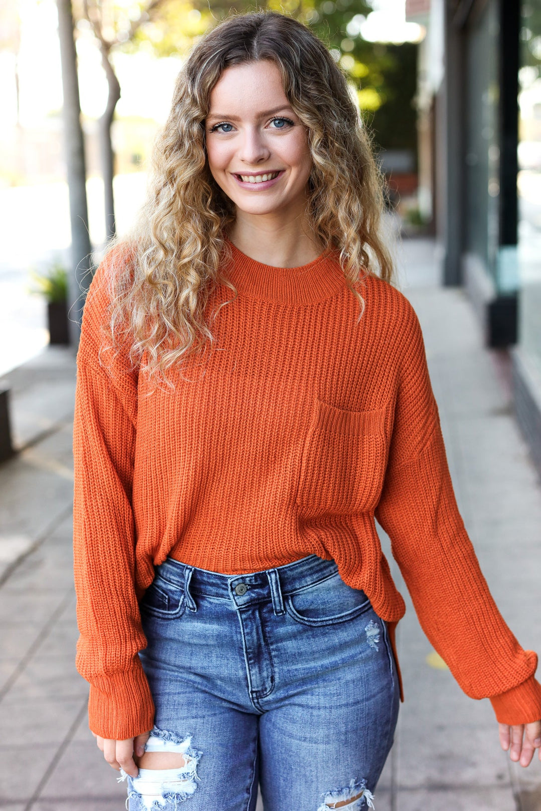 Pumpkin Spice Mock Neck Chest Pocket Knit Sweater-Haptics-[option4]-[option5]-[option6]-[option7]-[option8]-Shop-Boutique-Clothing-for-Women-Online